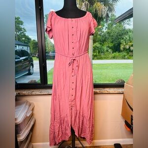 Indigo Rose off-the-shoulder maxi dress button-front elastic tie waist Size XL